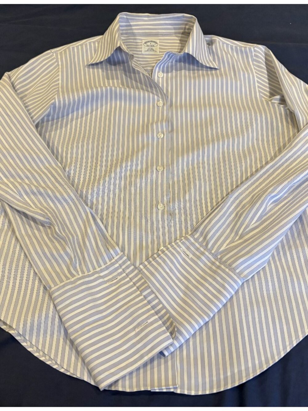 Brooks Brothers French Cuff Non-Iron Striped Fitted Shirt Light Blue - Size 6